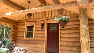Log Cabin Build Part 29, interior window & door trim, plumbing, milling, kayaking with our dogs