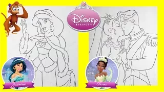 Coloring Pages Disney Princess Jasmine and Tiana for kids Preschool learning