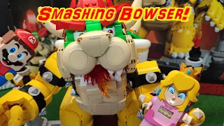 Mario and Peach how to smash the Might Bowser with Teamwork New Action Brick!