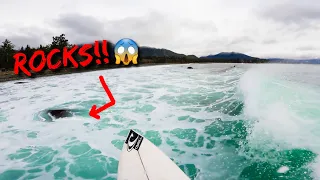 SURFING EXTREMELY SHALLOW RIGHTS (I HIT THE ROCKS!) - RAW POV - VANCOUVER ISLAND, CANADA