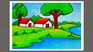 How to draw easy scenery Village scenery drawing part 16