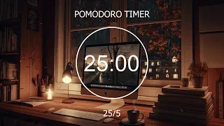 25/5 Pomodoro Timer • Cozy Room with Lofi Mix and Rain Sounds for Relax, Study, Work • Focus Station