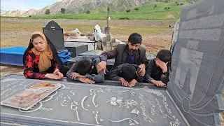 A sad scene: children's tears on the grave