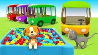 Autobuses infantiles. ¡Aprender colores con los Vehículos de Servicio! Dibujos animados de coches