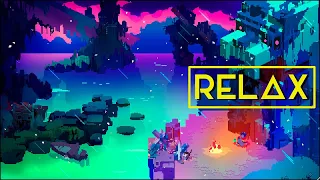 Hyper Light Drifter Relax Ambient Game / Pixel rain with thunderstorm around the campfire