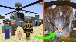 EL BEBÉ NOOB MONTA EN EL HELICÓPTERO CON MASSI, EL NOOB Y EL ALDEANO EN MINECRAFT TROLL 🚁