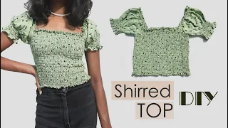 DIY Shirred Top | Smocked Top | How to make Shirred Crop Top | Shirring Tutorial