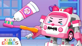 Brush Your Teeth! Ambulance is Crying | Robocar Poli Cartoon | Police Car Fire Truck | KIGLE GAMES