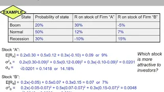 (7 of 20) Ch.13 - Calculation of expected return, variance, & st. dev.: example with 2 stocks