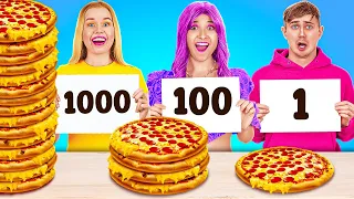 🍕 ESCAPING 100 LAYERS OF FOOD CHALLENGE 😱 Giant VS Tiny Food For 24 Hours by 123 Go! TRENDS