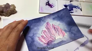 Watercolour crystal cluster painting art demo