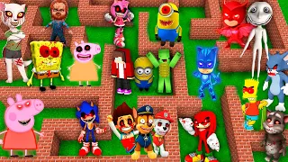 JJ and Mikey SURVIVE IN MAZE WITH Scary MONSTERS PEPPA PIG SONIC PAW PATROL EXE in Minecraft Maizen