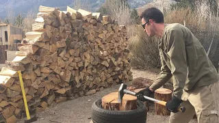 Firewood splitting with tire