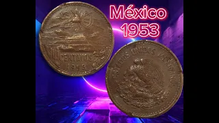 Moneda de 20 centavos de México 1953