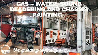 MERCEDES VARIO BUS CONVERSION:Dry fitting gas and water, sound deadening and painting the chassis!