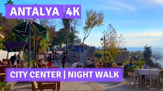 Antalya January Nightlife-City Center Overviews Walking Tour|4k UHD 60fps