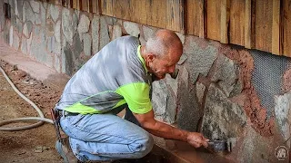 TIMBER FRAME CABIN ROCK FOUNDATION | INTERIOR DOOR TRIM | SHOU SUGI BAN FINISH