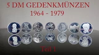 5 DM Silber Gedenkmünzen 1964 - 1973