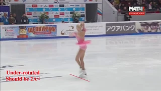 Maria Sotskova - 2 under-rotated jumps in SP (Russian Nationals 2018)