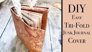 How to Make a Tri-Fold Junk Journal Cover with Chipboard and Fabric! So easy! DIY Junk Journal Cover