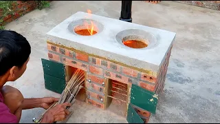 Building Simple Outdoor Smokeless Firewood Stove  DIY traditional firewood stove