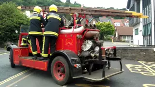 Vintage MerryWeather Fire Appliance leaving Lynton Fire Station