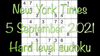 Sudoku solution – New York Times sudoku 5 September 2021 Hard level