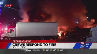 Multiple semi trucks catch fire