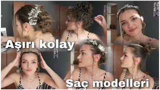 DÜĞÜN KINA İÇİN KOLAY SAÇ MODELLERİ😍  Davetler için pratik saç modelleri | 5 farklı saç