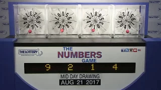 Midday Numbers Game Drawing: Monday, August 21, 2017