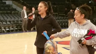 Joanna Jędrzejczyk interacts with fans before her open workout