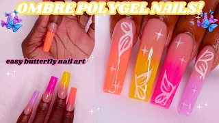 EASY SUMMER OMBRE POLYGEL NAIL TUTORIAL | How To Butterfly Nail Art