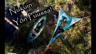 Yö puuteltassa. Packraftilla saareen ja yöpyminen Skysurf puuteltassa [ENG SUBS]