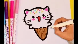 How To Draw A Cute KITTY ICE CREAM