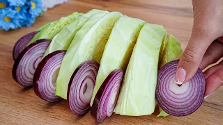 Cabbage with onions is tastier than meat! Very delicious, simple and quick recipe! ASMR