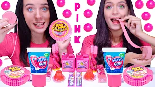 ASMR Pink One Color Food Mukbang (Hubba Bubba Race, Jelly Straws, Bubble Gum)