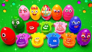 Finding Pinkfong inside Squid Shapes, Rainbow Dinosaurs Eggs, SLIME Coloring! Satisfying ASMR Videos