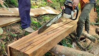 The expertise of the chainsaw operator in making hard Galih wood products, chainsaw MS 382