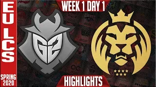 G2 vs MAD Highlights | LEC Spring 2020 W1D1 | G2 Esports vs MAD Lions