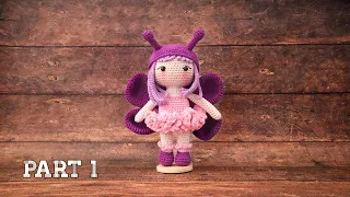 KIMMY THE  BUTTERFLY 🦋 | PART 1 | HEAD, CAP, ANTENNA, HAIR | MAKING AMIGURUMI CROCHET DOLL TUTORIAL