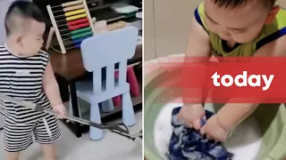 Cute boy who does housework for mother in China goes viral