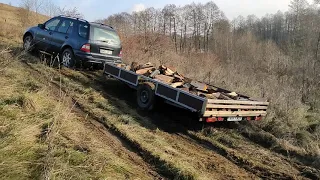Mercedes Ml270 w163  wyjazd z lasu z przyczepka drewna offroad 4x4 diesel power :)