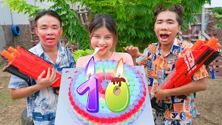 Gugu Nerf War : The battle Nerf Guns For The Birthday Cake | Bad Girls And Bad Boys