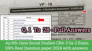 💯8th class social studies Sa2 real question paper answer key 2024|Ap 8th Sa2 social answer key 2024