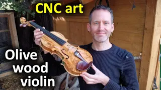 CNC carving a violin out of olive wood with the Shapeoko XXL