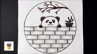 New circle drawing ❤️ panda drawing 🐼 easy easy circle drawing : Panda drawing in circle