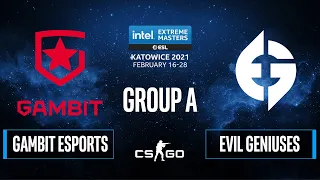 CS:GO - Evil Geniuses vs. Gambit Esports [Overpass] Map 1 - IEM Katowice 2021 - Group A