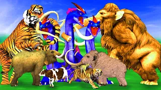 10 Giant Python vs 2 Zombe Tiger Attack baby Cow Gorilla Buffalo Save By 3 Woolly Mammoth