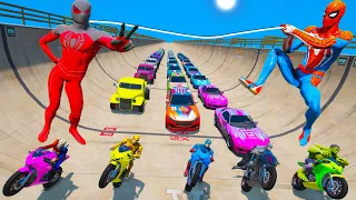 Swap Cars Challenge time and Spiderman Sportbike Truck Offroad Sportcars GTA 5 Sutn on City