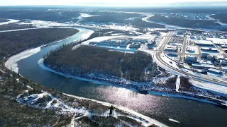 Day and Night, Downtown Fort McMurray drone views